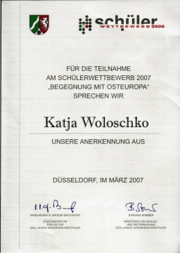 Urkunde Katja Woloschko 2007 -   XMEJIEHOK